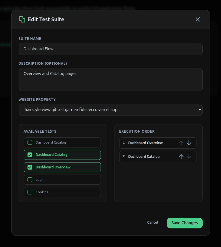 Creating a new test suite by grouping visual tests together