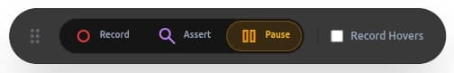 Test Garden floating recorder toolbar featuring Record, Assert, and Save controls